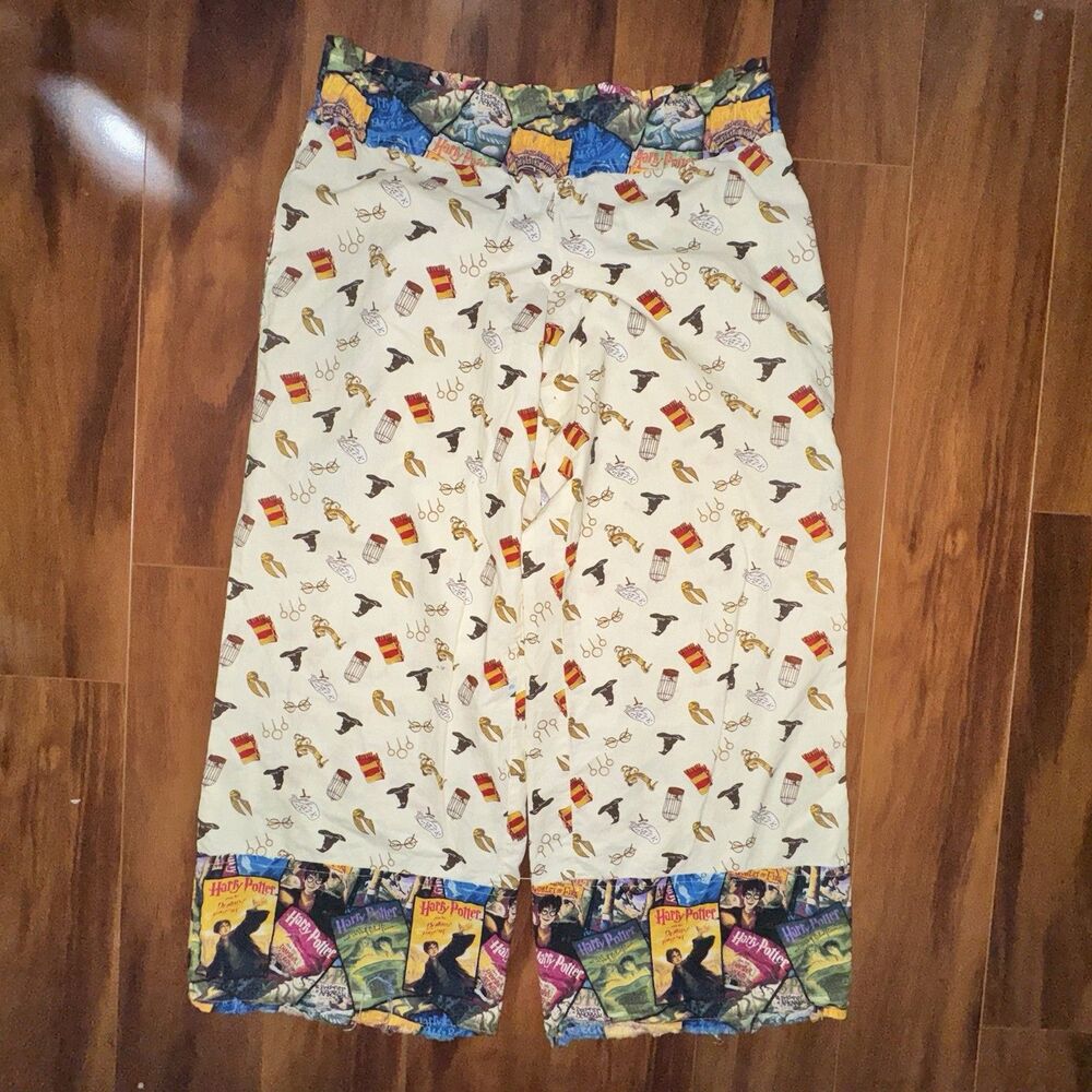 Handmade Harry Potter Lounge Pajama Pants Wide Leg Wizard Book Print XL